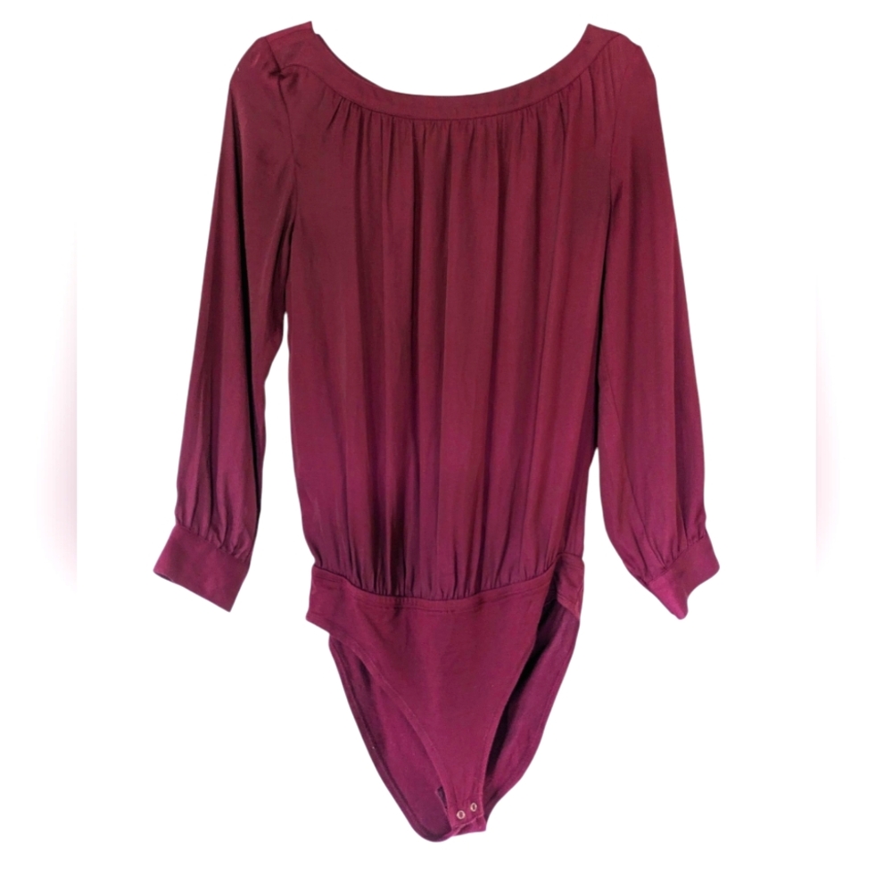 Loft Long‎ Sleeve BodySuit Adjustable Snaps S Size Small Y2K Burgundy Whimsigoth
